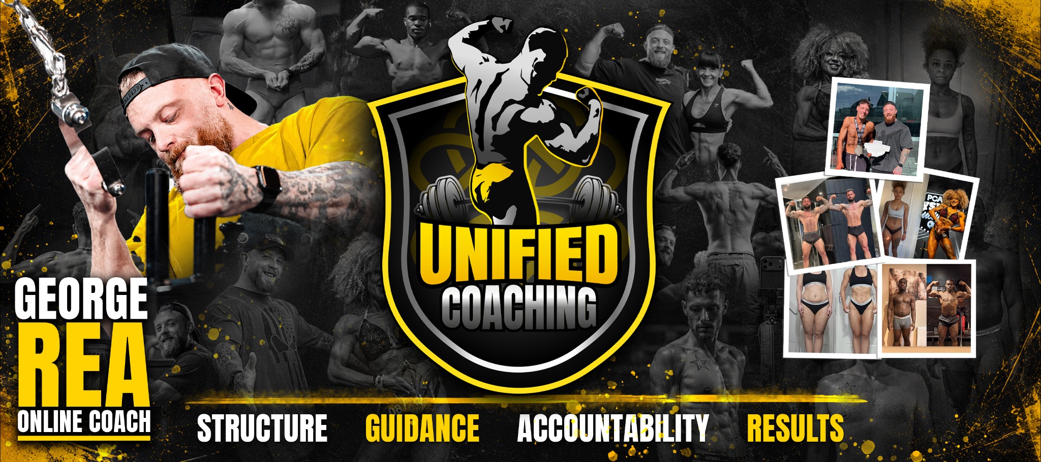 Unified Coaching campaign banner featuring George Rea, the shield logo and client results
